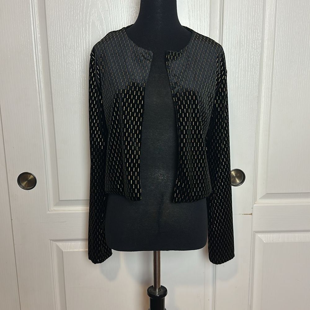 ENDLESS BLU BLACK VELVET GOLD DETAIL CROP JACKET